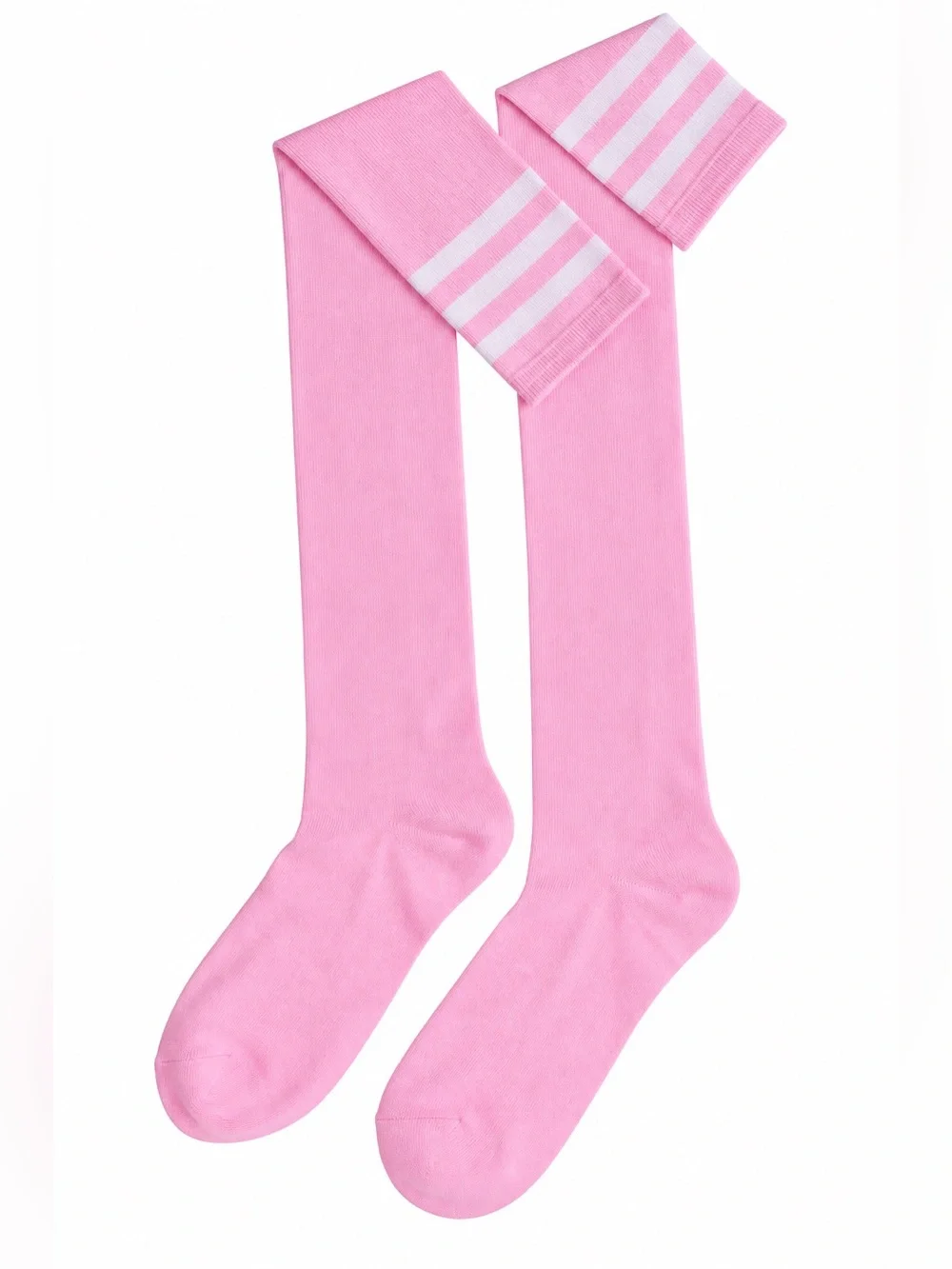 Pink White Stripe Over the Knee Thigh High Socks